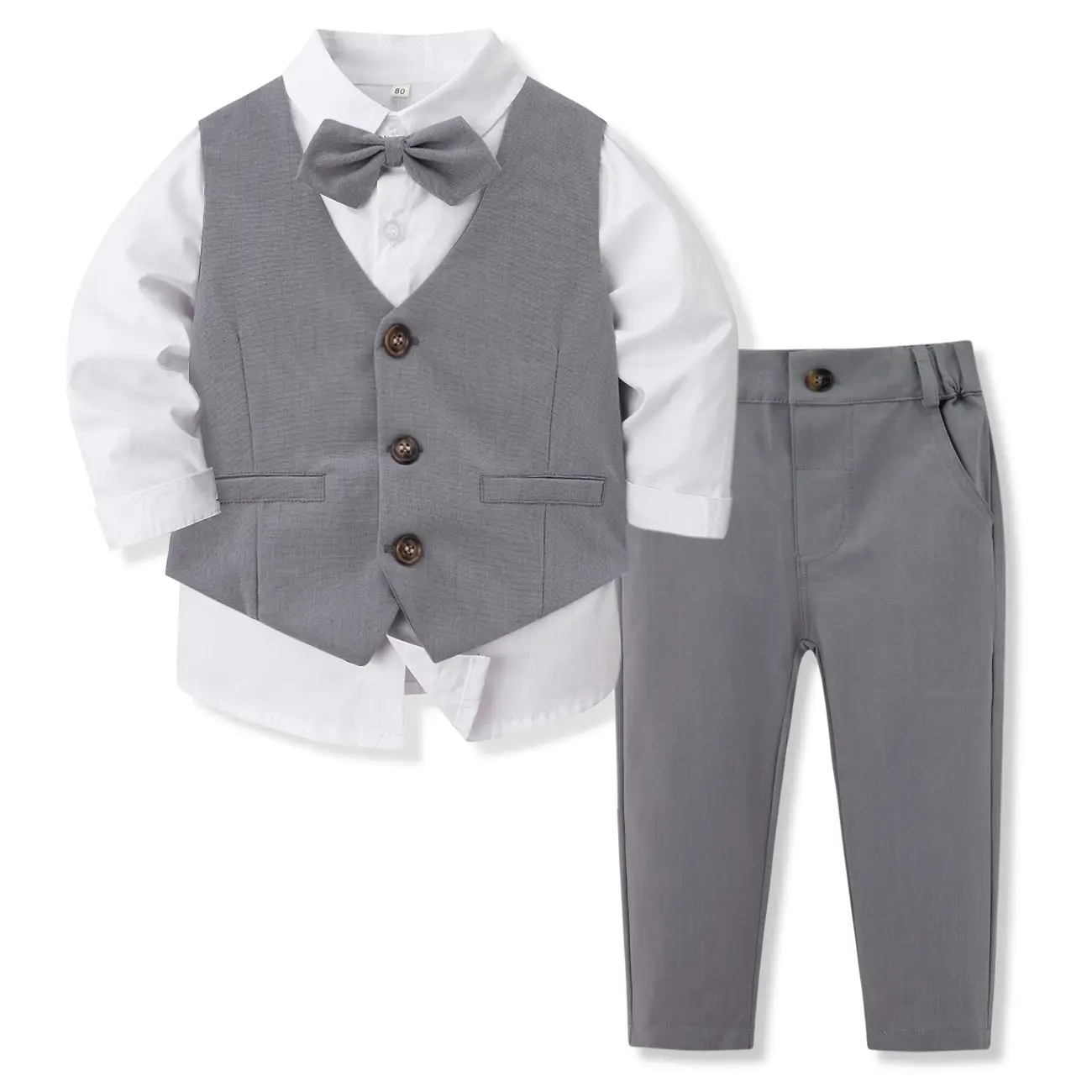 跨境新款儿童套装宝宝宴会派对绅士领花马甲礼服欧美风男童三件套