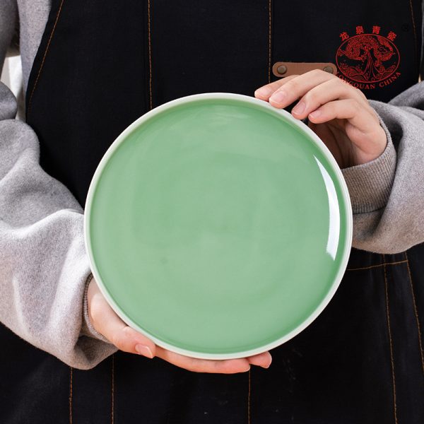 龙泉青瓷8英寸餐具西餐盘创意陶瓷盘子家用菜盘子圆形餐盘牛排盘