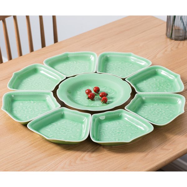龙泉青瓷 餐具套装家用菜盘拼盘组合 陶瓷月亮盘果盘酒店餐厅批发