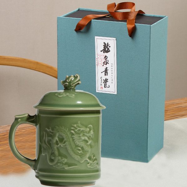 龙泉青瓷 大师纯手工仿古龙杯高档陶瓷杯办公杯会议批发 可雕刻
