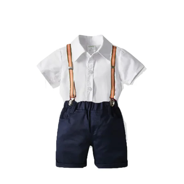 跨境欧美夏季新款男童绅士套装白色衬衫礼服表演服一件代发短袖