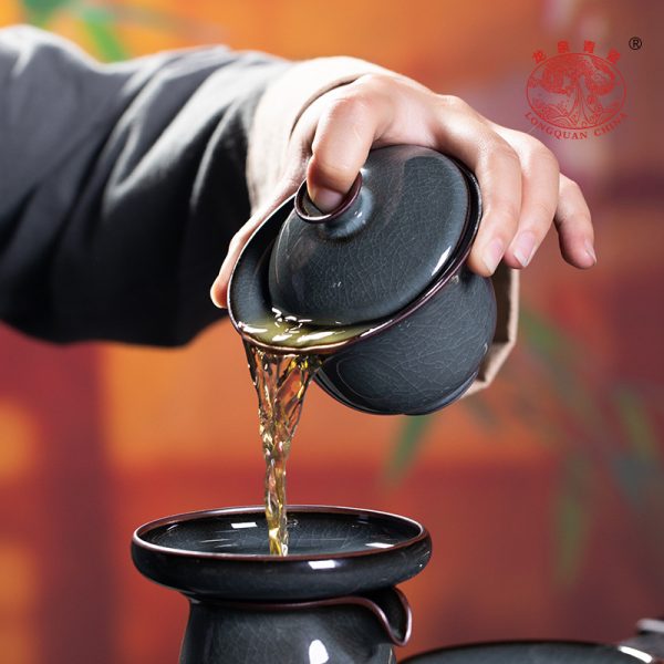 龙泉青瓷功夫茶具套装家用高档陶瓷铁胎手工盖碗泡茶壶礼盒装批发