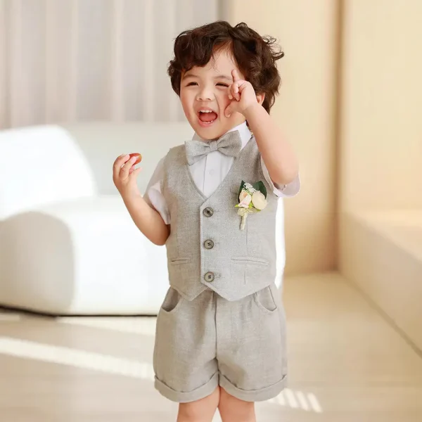 儿童西装马甲套装宝宝夏季周岁礼服生日主持人男童花童钢琴表演服