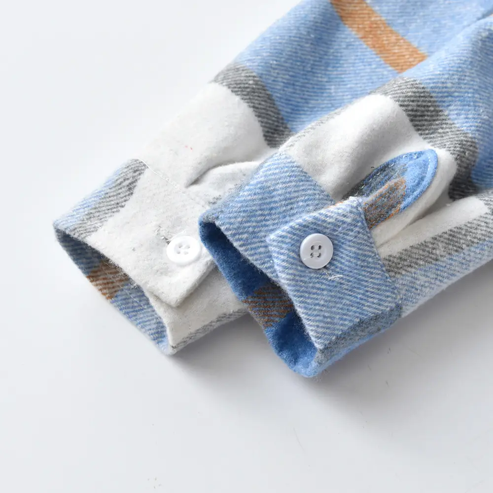 外贸童装男童蓝色拼接格子口袋衬衫长袖2022秋季新款春秋儿童上衣