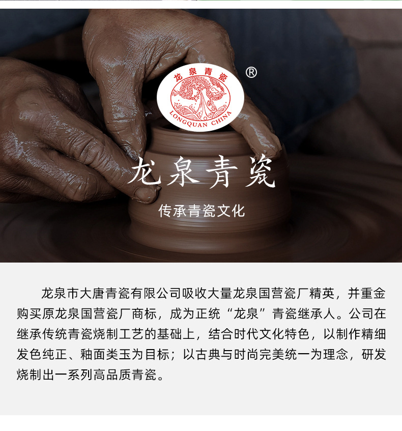 龙泉青瓷 8寸菜盘子家用骨碟盘祥云西餐盘陶瓷深盘餐具酒店早餐盘