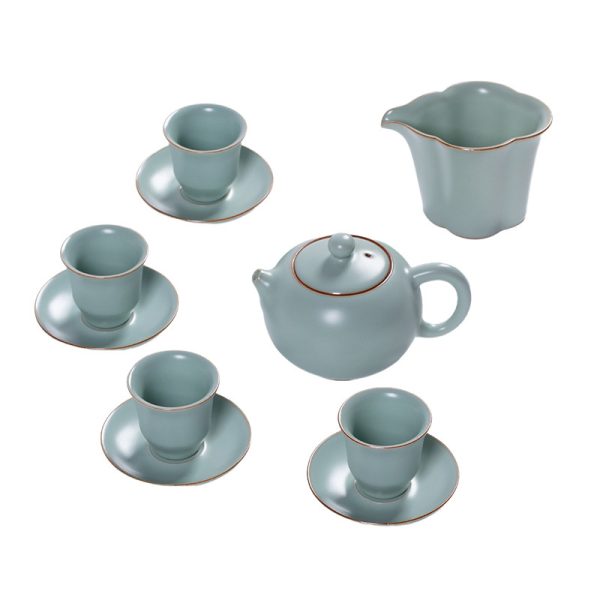 龙泉青瓷汝窑新款功夫茶具陶瓷家用汝瓷中式高档办公喝茶品茗套装