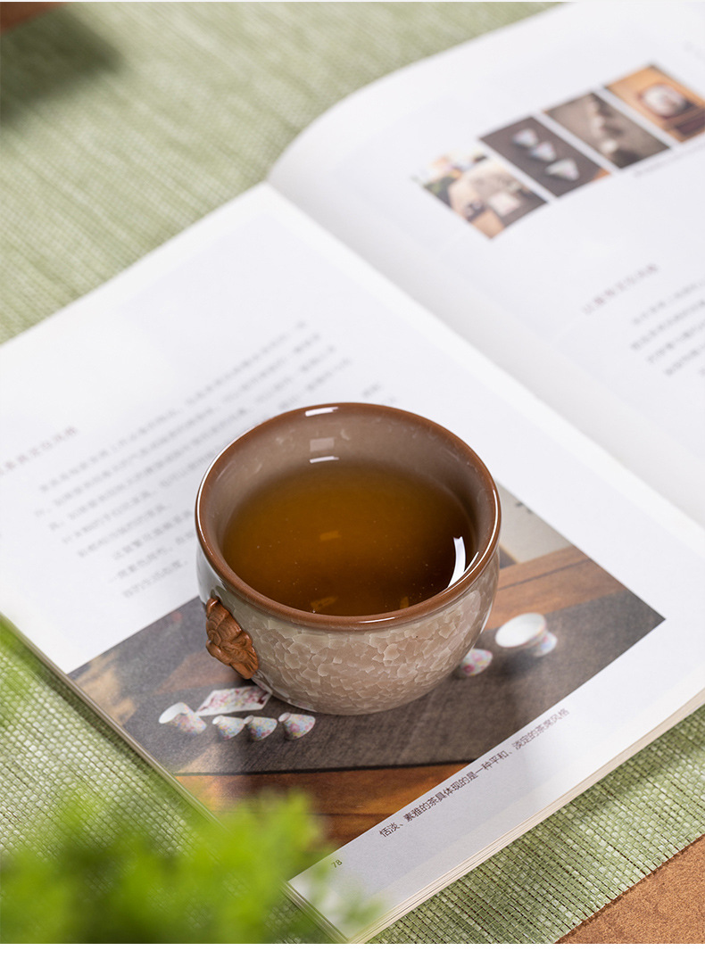 龙泉青瓷 主人杯哥窑开片冰裂纹功夫茶杯 陶瓷创意冰花品茗杯茶碗