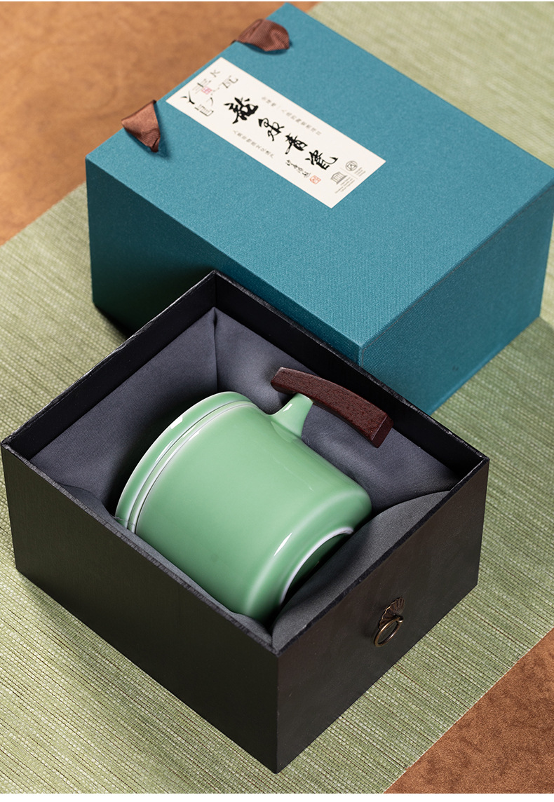 龙泉青瓷莲瓣高足杯子复古茶杯陶瓷家用主人杯单品茗杯功夫泡茶具