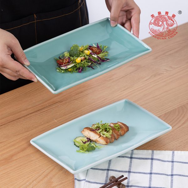 龙泉青瓷 方形菜盘平盘家用吐骨碟 陶瓷创意鱼盘酒店西餐牛排盘子