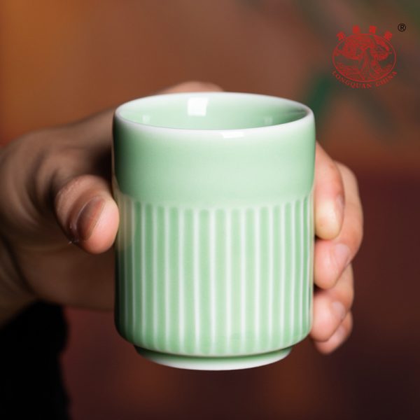 龙泉青瓷 创意防烫家用中式琉璃直口杯 陶瓷随手请客居家泡茶杯子