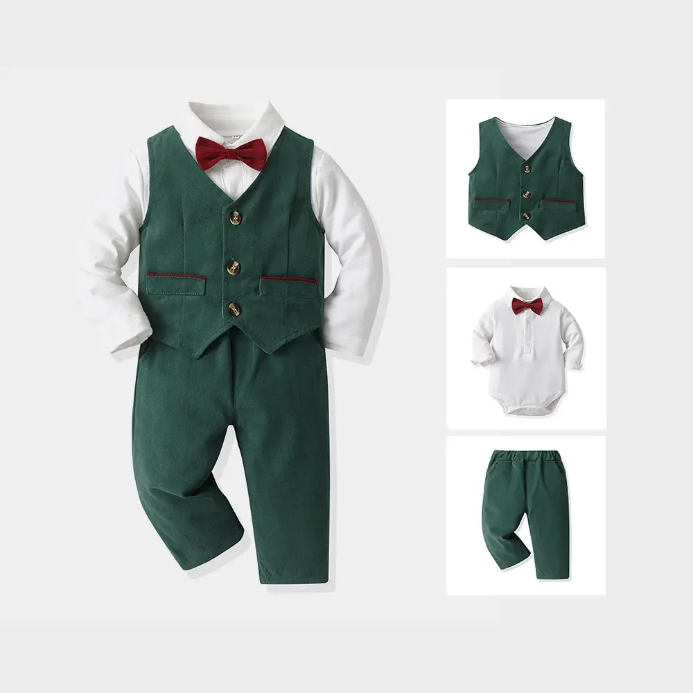 跨境外贸童装婴幼儿周岁衣服秋冬季哈衣绅士连体衣宝宝棉礼服服装