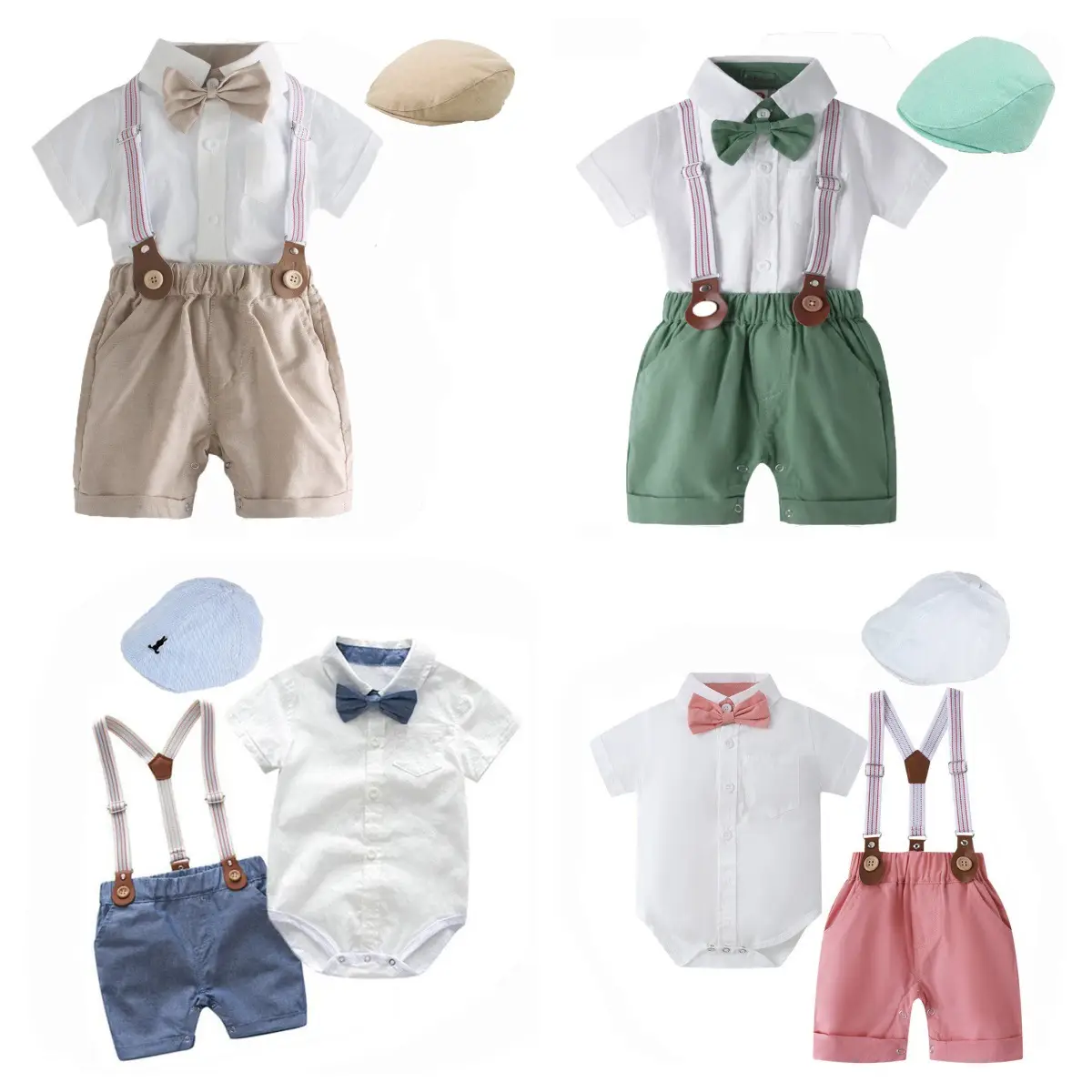 跨境欧美男宝宝绅士哈衣套装男童短袖短裤帽子多件套夏季新款童装