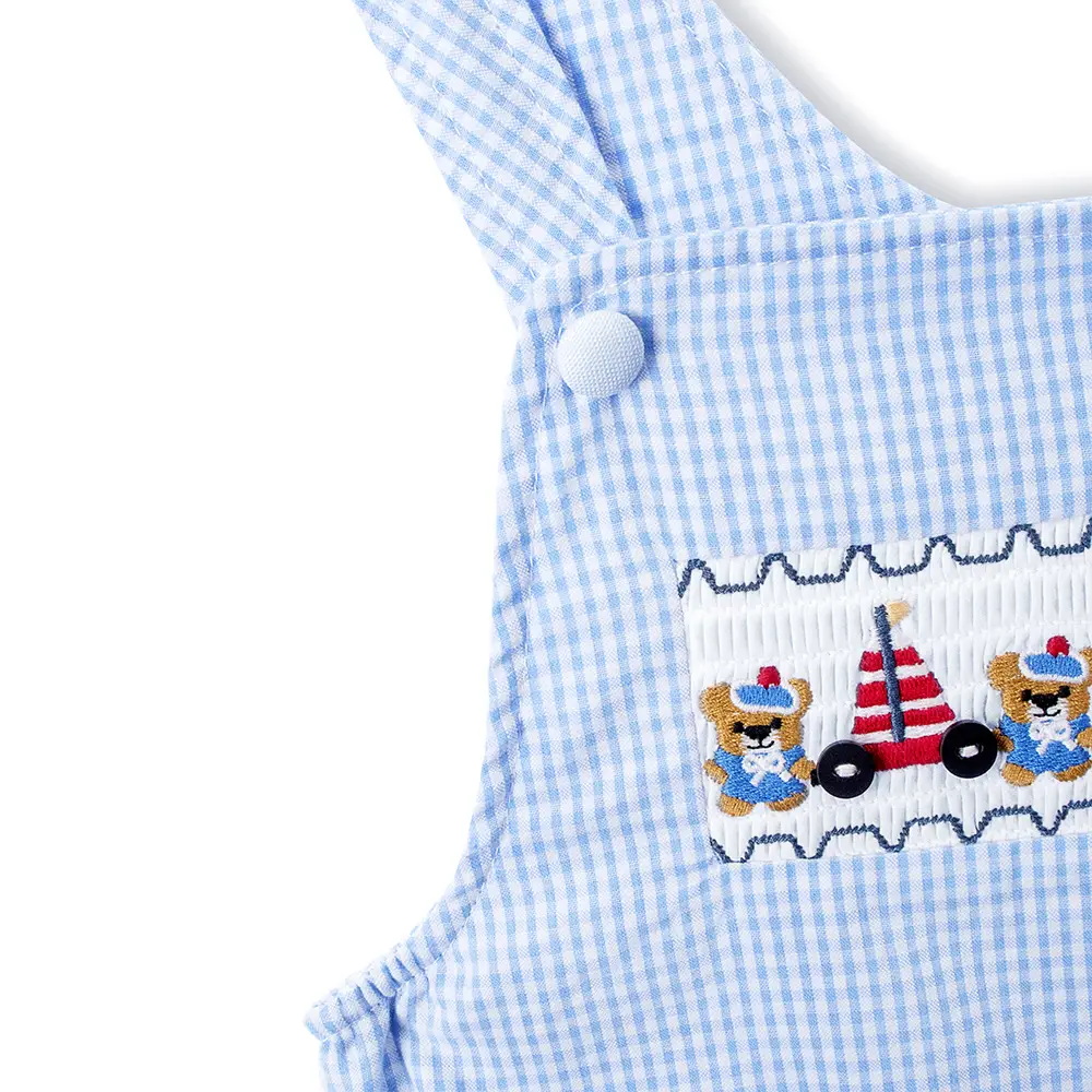 婴幼儿夏季新款打揽刺绣连体衣 男宝宝三角哈衣格子童装 厂家批发