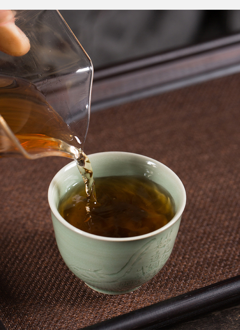 龙泉青瓷 卓鑫伟手作主人杯功夫茶杯 陶瓷高档手工品茗杯豆青茶碗
