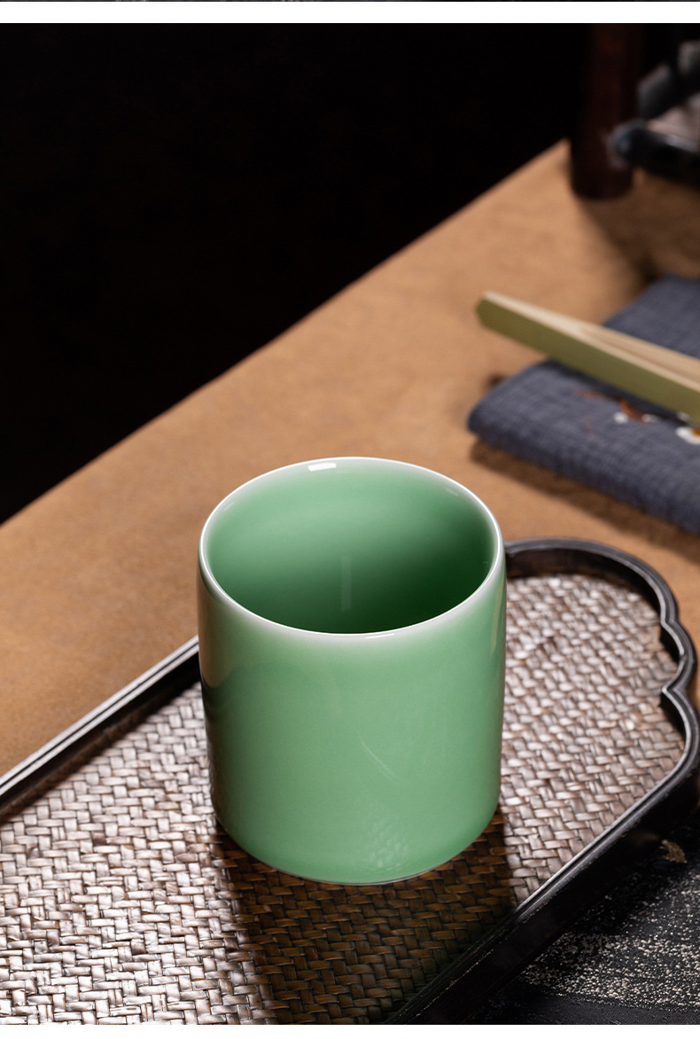 龙泉青瓷 茶杯家用大容量会客喝水杯单杯 陶瓷商务随手杯子可乐杯