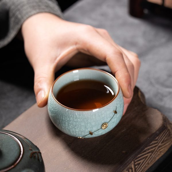 龙泉青瓷 创意冰裂手工主人杯功夫茶具品茗杯 陶瓷手工焗钉杯茶碗