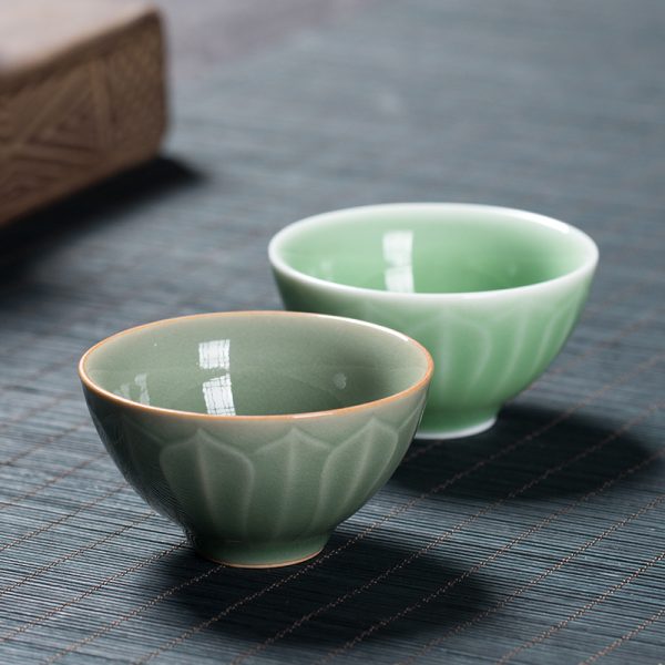 龙泉青瓷个人功夫茶杯原矿仿古莲瓣品茗杯单个小杯子陶瓷创意茶碗