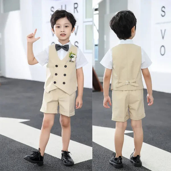 儿童套装新款春夏短袖马甲套男童花礼服中小童宝宝周岁生日宴会服