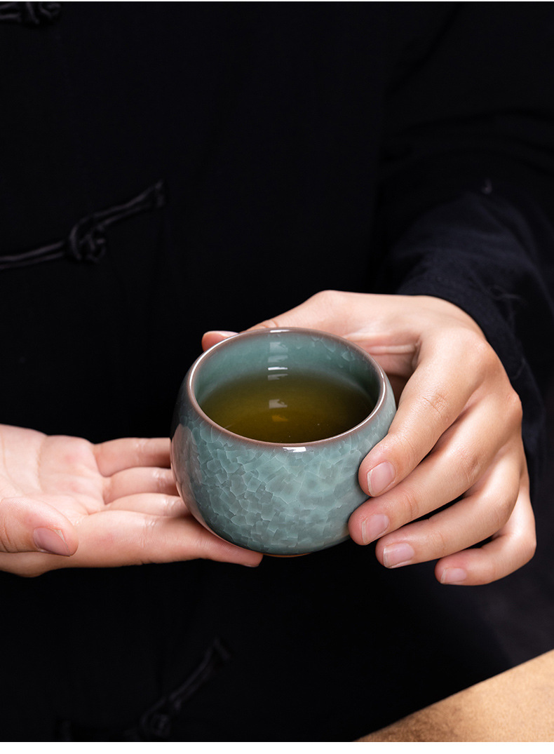 龙泉青瓷 功夫茶杯手工哥窑冰裂主人杯 陶瓷品茗杯功夫茶杯泡茶碗