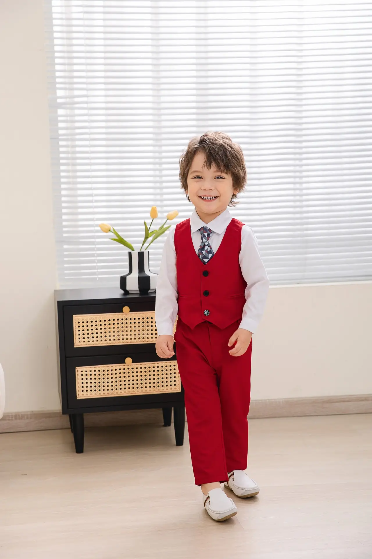 跨境童装男童秋新款三件套装礼服正装英伦风马甲西装绅士领带服装