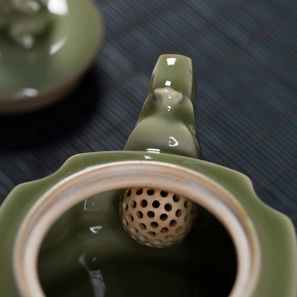 龙泉青瓷 功夫茶具泡茶壶越窑仿古手工壶单壶 陶瓷家用中式泡茶壶