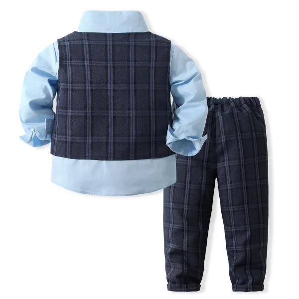 儿童礼服男童宴会衣服绅士格子马甲衬衫长裤领带派对帅气三件套装