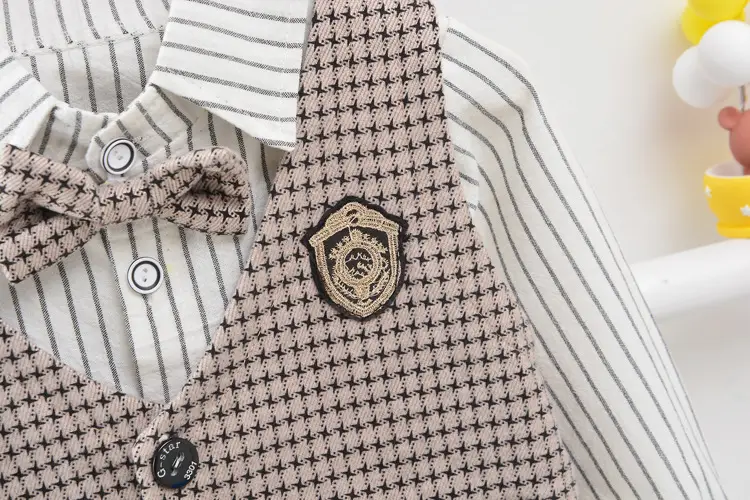 欧美春秋男童长袖长裤马甲礼服三件套儿童千鸟格外贸表演绅士新款