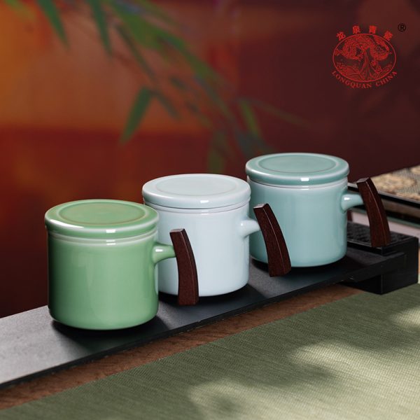 龙泉青瓷莲瓣高足杯子复古茶杯陶瓷家用主人杯单品茗杯功夫泡茶具