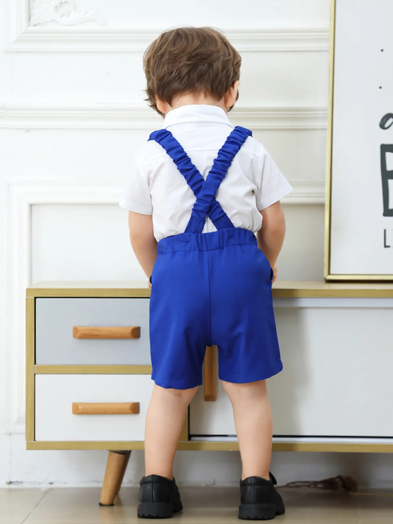 加工定制跨境欧美夏季新款纯色短袖短裤童装宝宝背带裤蝴蝶结套装