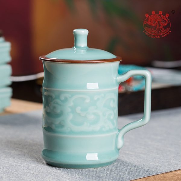 龙泉青瓷 泡茶杯子喝水大容量马克杯 陶瓷带盖办公杯茶叶罐礼盒装