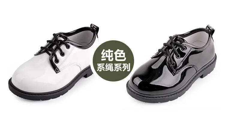 儿童亮面皮鞋宝宝主持表演镂空系带童鞋时尚男童魔力贴PU皮鞋代发
