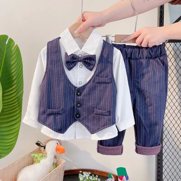 定制children Suit春秋款男宝宝绅士中小童马甲衬衣长裤西服套装