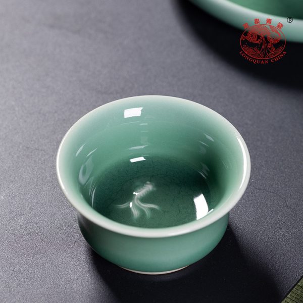 龙泉青瓷三才盖碗家用茶具套装敬泡茶碗陶瓷高档手工盖碗茶礼盒装