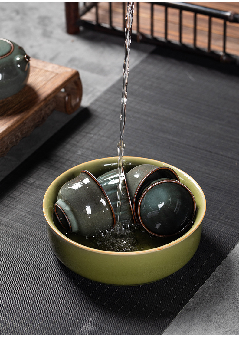 龙泉青瓷 中式仿古茶洗功夫茶具配件 陶瓷烟灰缸水盂文房四宝笔洗
