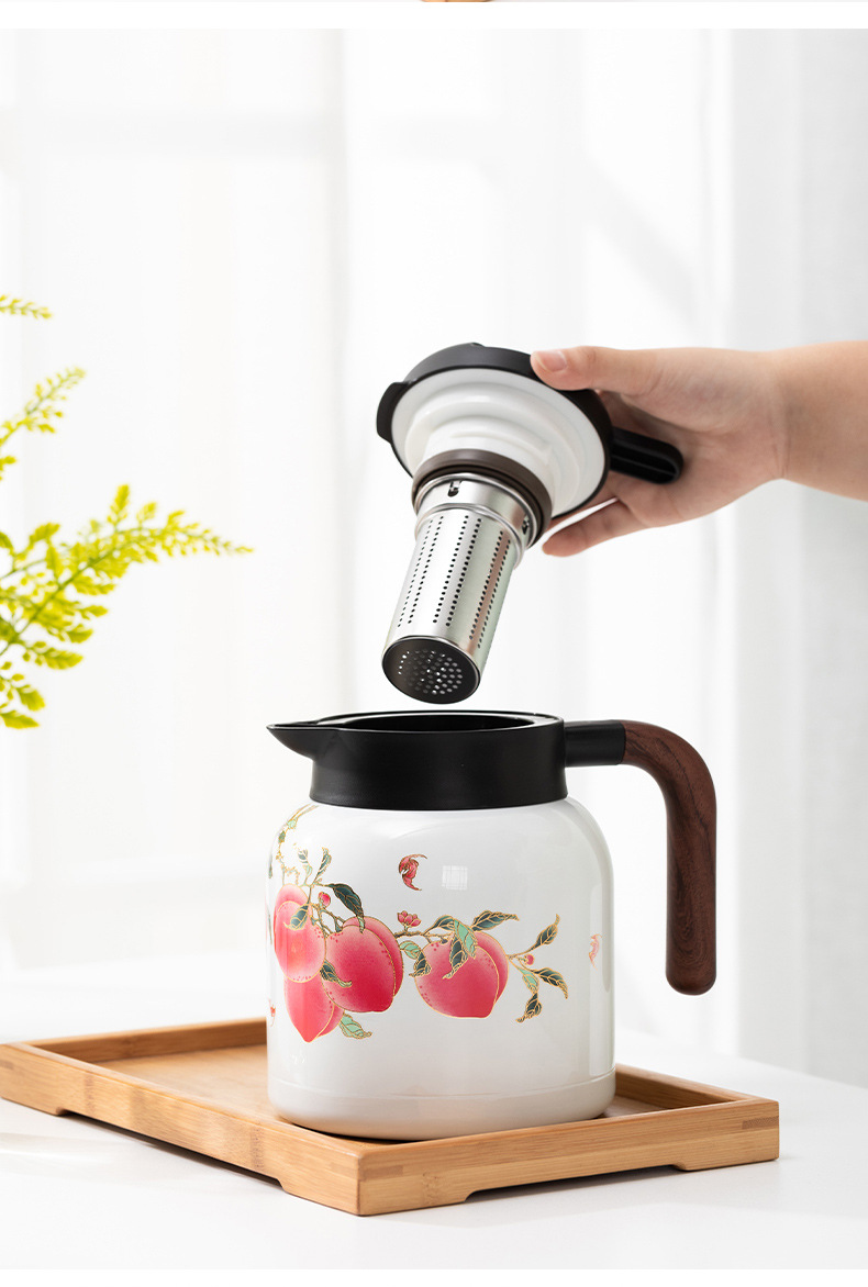 龙泉青瓷 焖茶壶家用老白茶闷泡壶九桃五福 316不锈钢保温泡茶壶