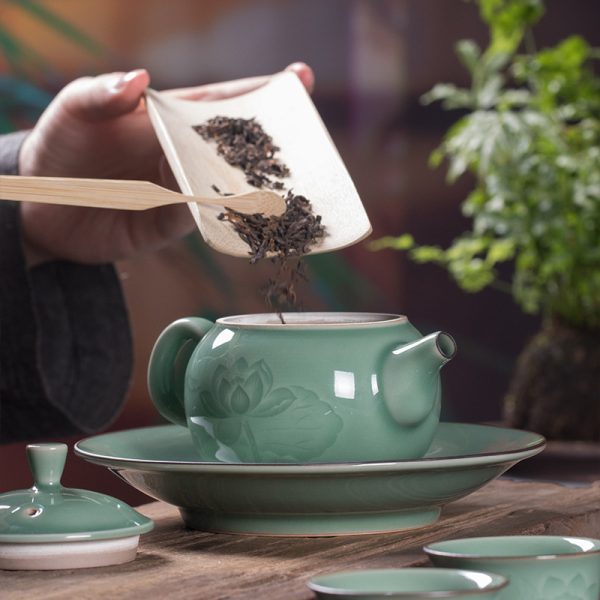 龙泉青瓷 厂家直销创意功夫茶具套装 陶瓷手工荷花茶壶茶杯礼盒装
