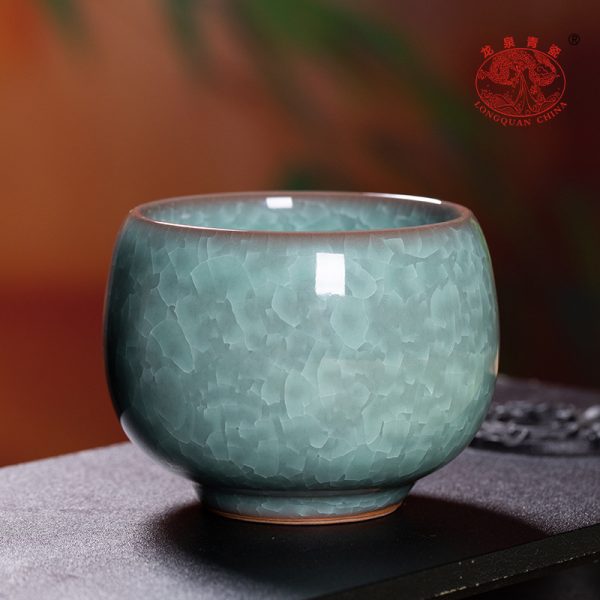龙泉青瓷 功夫茶杯手工哥窑冰裂主人杯 陶瓷品茗杯功夫茶杯泡茶碗