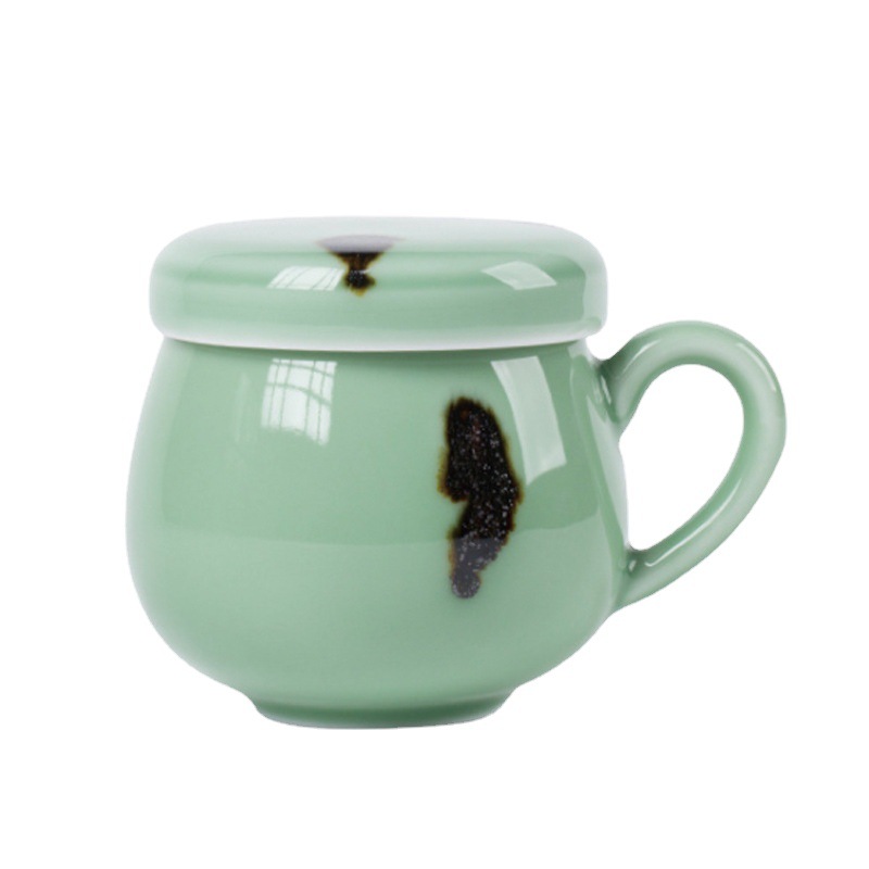 龙泉青瓷茶杯 家用中式陶瓷办公杯旅行便携泡茶杯点彩嘟嘟杯