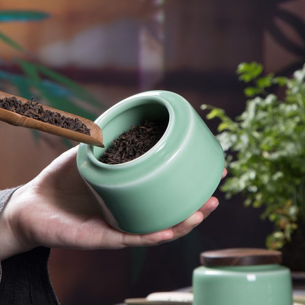 龙泉青瓷 厂家直销酸枝木盖茶叶罐 陶瓷密封罐双罐礼盒装雕刻LOGO