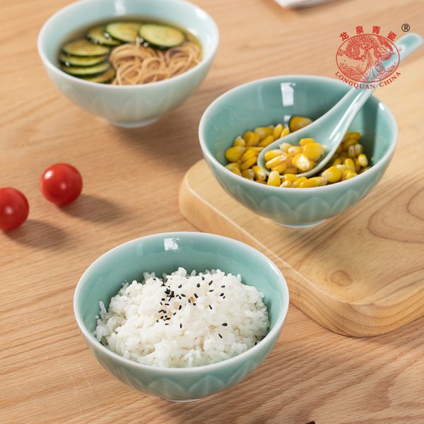 龙泉青瓷 米饭碗高颜值花瓣碗家用小号沙拉碗 陶瓷甜品碗喝汤面碗