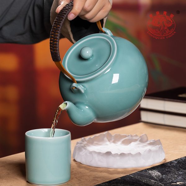 龙泉青瓷 茶壶单壶大容量功夫茶具泡茶壶 陶瓷提梁壶过滤凉茶壶