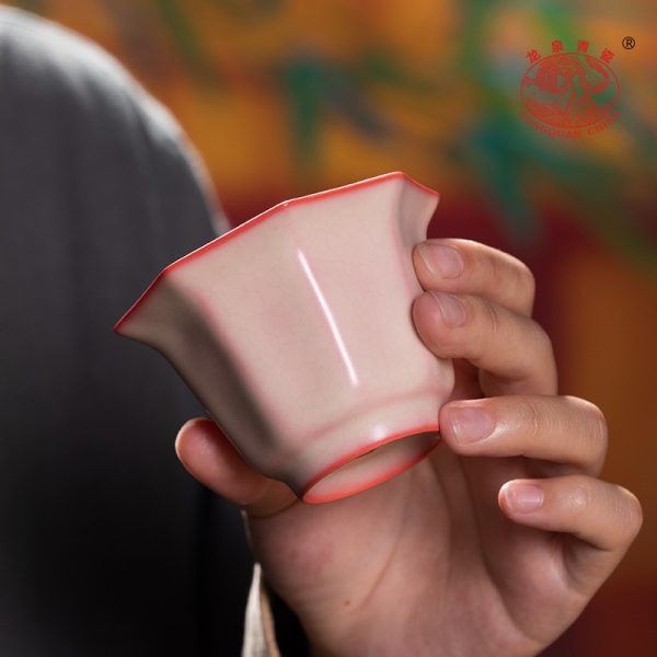 龙泉青瓷 创意手工主人杯高颜值功夫茶杯单杯 陶瓷红胎花瓣品茗杯