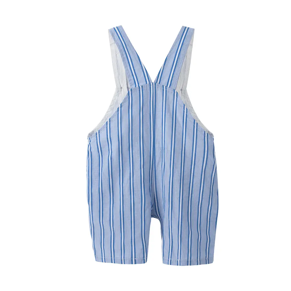 跨境婴儿衣服夏装新款连体衣男宝蓝条纹翻领短袖爬服外出哈衣套装