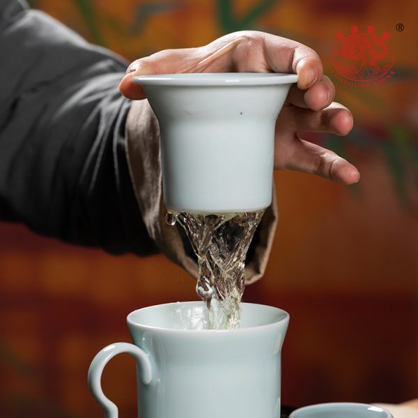 龙泉青瓷办公室茶杯套装家用陶瓷带过滤马克泡茶龙年会议水杯送礼