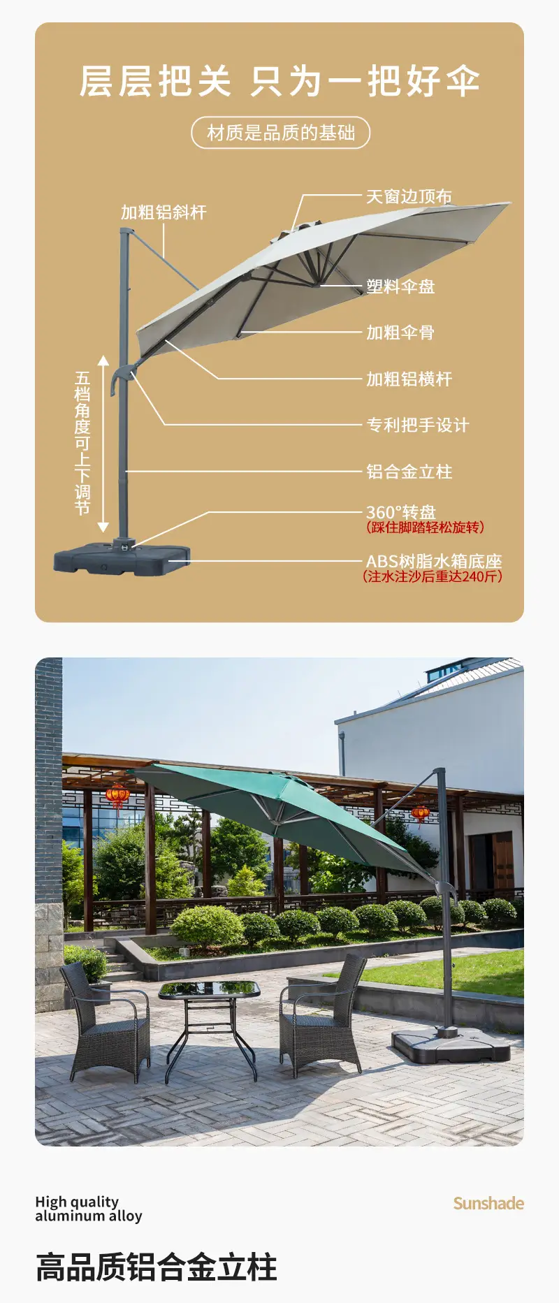 别墅庭院室外小罗马伞露台名宿遮阳伞户外露营商用太阳伞海滩景点