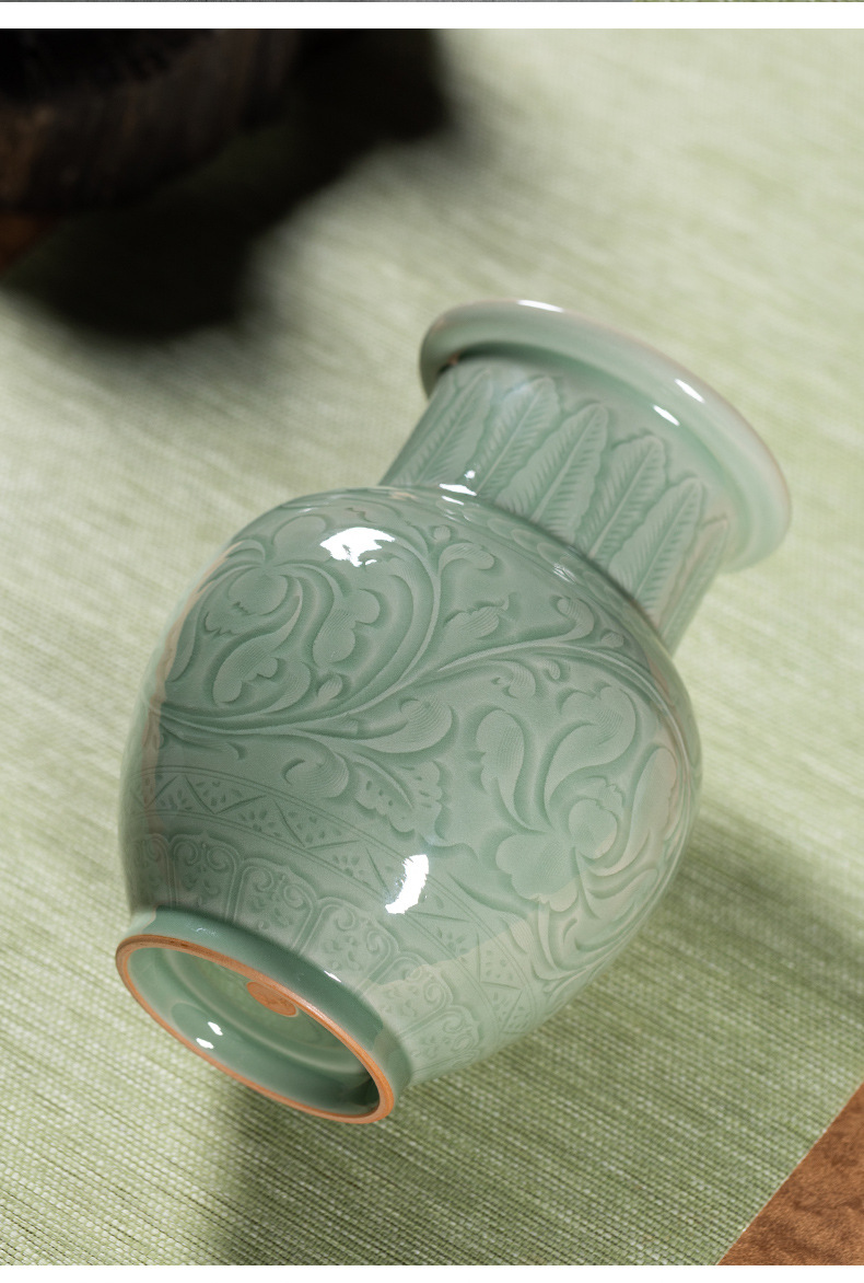 龙泉青瓷 花瓶纯手工高端瓷器摆件 陶瓷插花中式赏瓶大号客厅瓷瓶