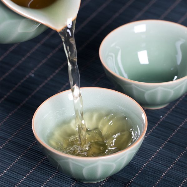 龙泉青瓷 创意仿古莲瓣盖碗套装 家用中式陶瓷功夫茶具泡茶碗茶杯