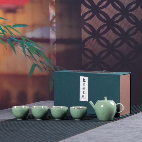 龙泉青瓷 厂家直销旅行功夫茶具便携一壶四杯小套装 创意礼品批发