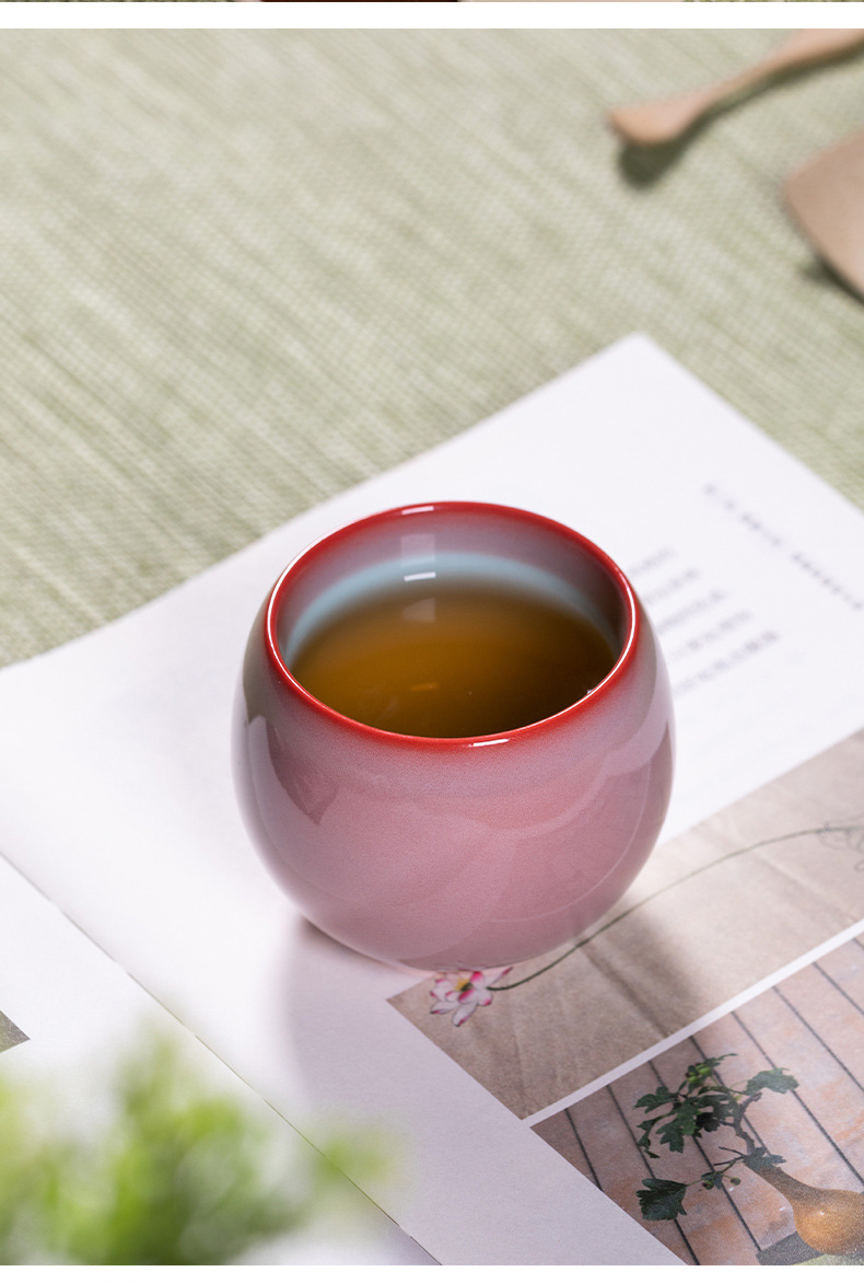 龙泉青瓷 功夫茶杯手工红釉主人杯单杯 陶瓷创意品茗杯中式泡茶碗