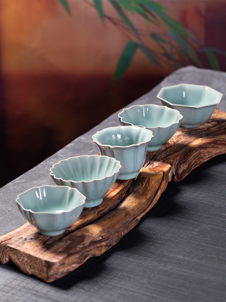 龙泉青瓷 汝窑冰裂纯手工主人杯单杯 陶瓷创意功夫茶杯茶碗礼盒装